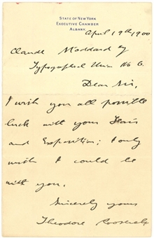 1900 Theodore Roosevelt Handwritten and Signed Letter on State of New York Executive Chamber Stationary
